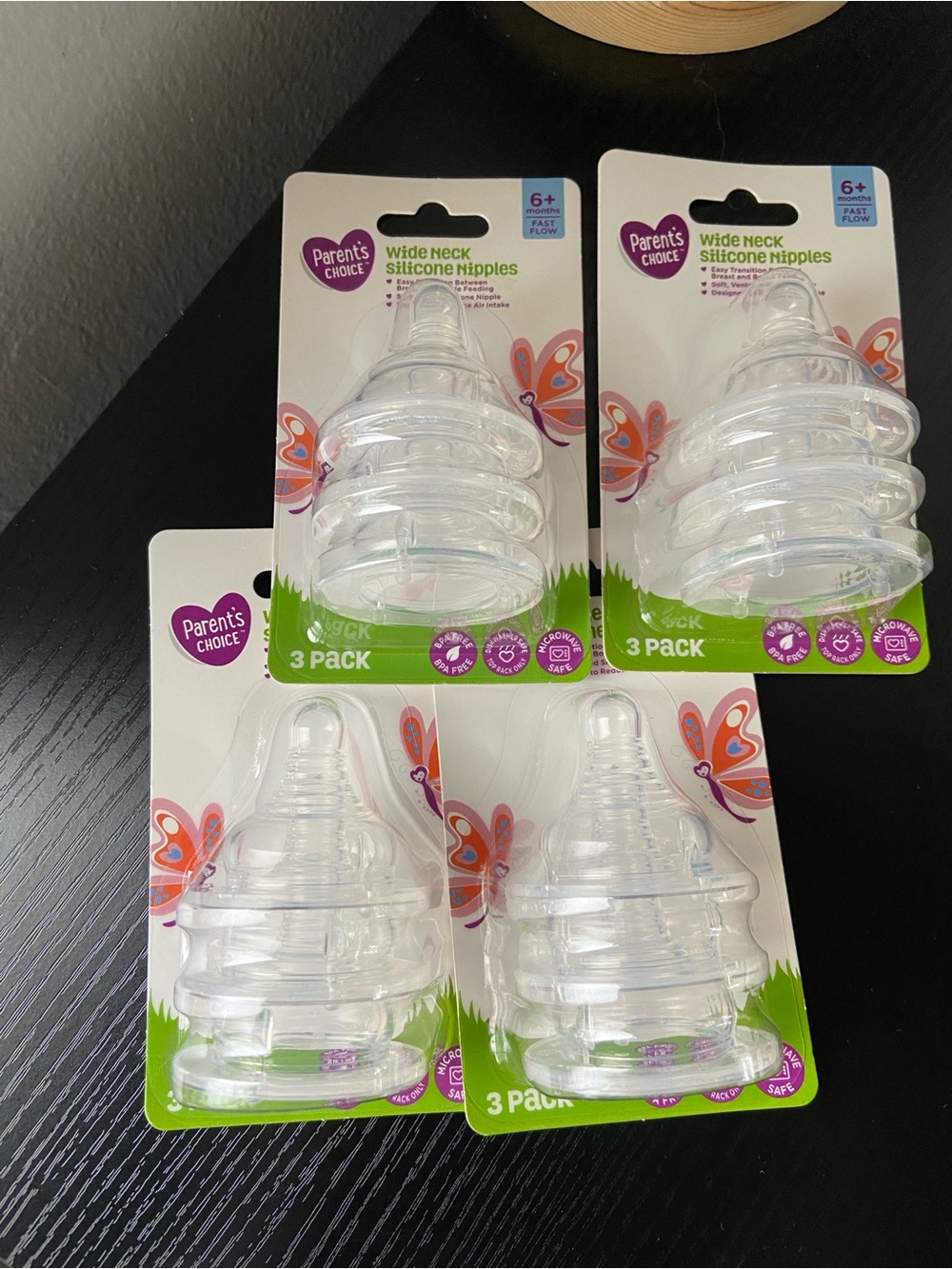 Parent's Choice Wide Neck Silicone Nipples 3pack, Set of 4 NEW